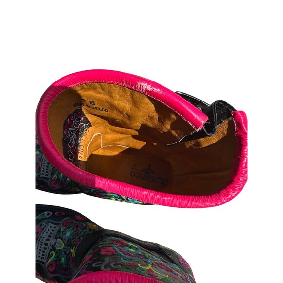 Old Gringo Womens Embroidered Sugar Skull Leather Ankle Boots 7B Black & Pink - Picture 6 of 7